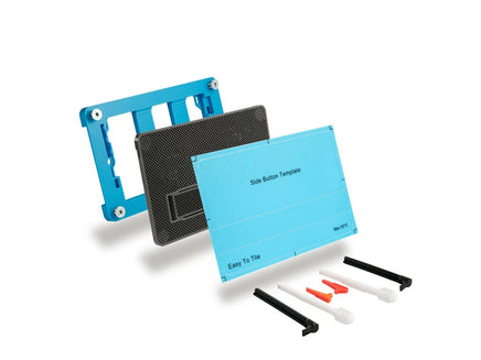 Pilnas Paslėpto WC Nuleidimo Mygtuko Komplektas EasyToTile – Geberit Sigma SIDE su Blue BASE (3-in-1 Išpjova)